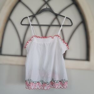 Joie Strawberry & Cherry 100% Cotton Embroidered Crop Pajama Top/blouse, Sz S